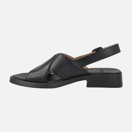 Sandalias negras de piel con tiras cruzadas para mujer Dana