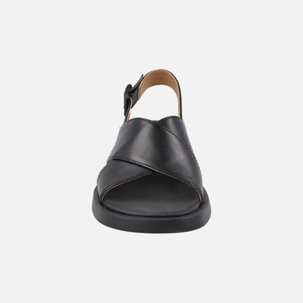 Sandalias negras de piel con tiras cruzadas para mujer Dana