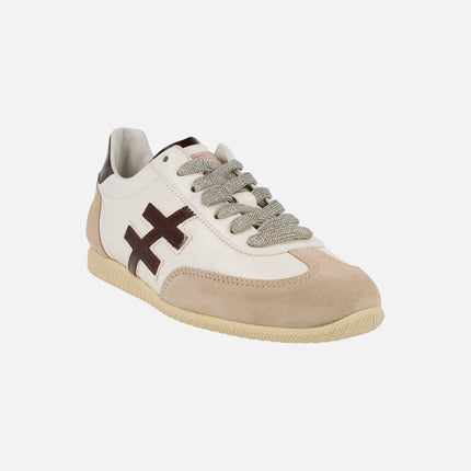 Zapatillas deportivas Atenas A078 en combinado blanco y marrón