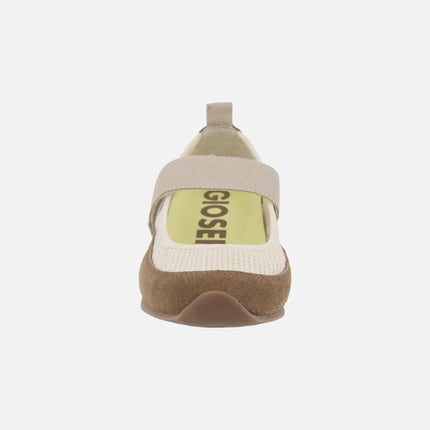 Bailarinas deportivas DUNDORI en combinado de piel y crochet