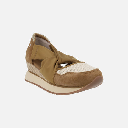 Zapatillas abiertas en piel y crochet con cuña de yute VUKA