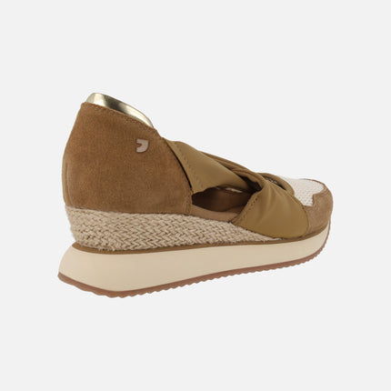 Zapatillas abiertas en piel y crochet con cuña de yute VUKA