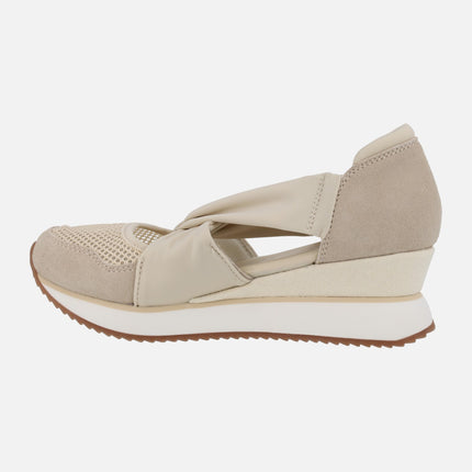 Zapatillas abiertas TUHELJ en serraje y rejilla beige