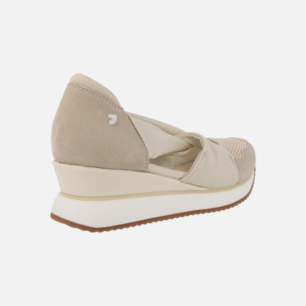 Zapatillas abiertas TUHELJ en serraje y rejilla beige
