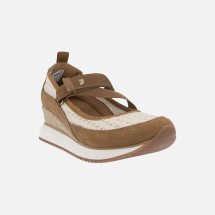 Zapatillas Lipa en serraje y crochet con cuña forrada