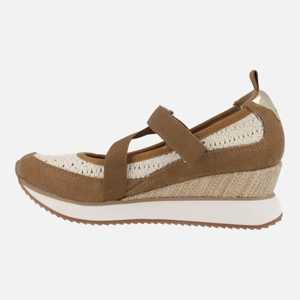 Zapatillas Lipa en serraje y crochet con cuña forrada