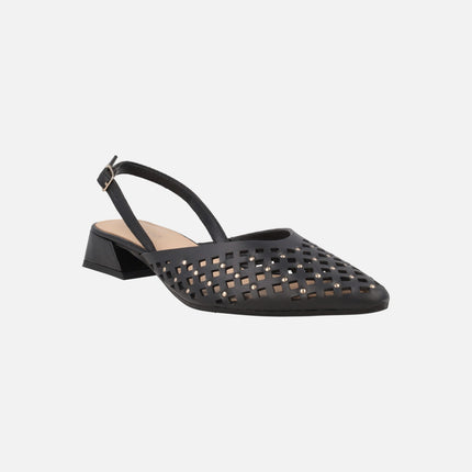 Leather slingback shoes with openwork and studs Lagos