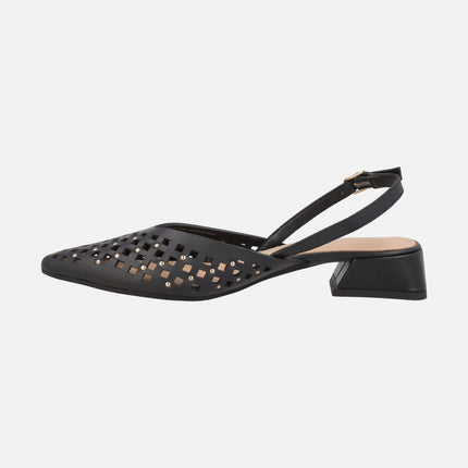 Leather slingback shoes with openwork and studs Lagos