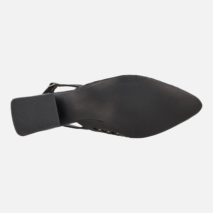 Leather slingback shoes with openwork and studs Lagos