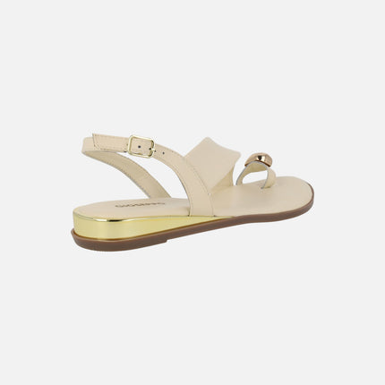 Stony leather sandals with ring effect piece