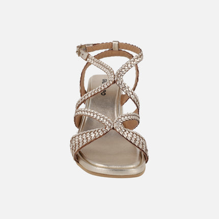 Sandalias trenzadas de piel color oro con tacón Mohoro
