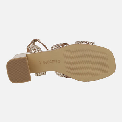 Sandalias trenzadas de piel color oro con tacón Mohoro