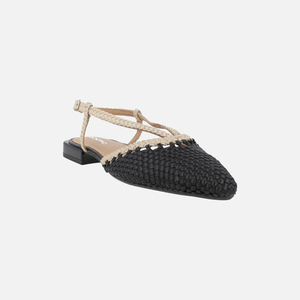 Bailarinas destalonadas KITODI en piel trenzada negra