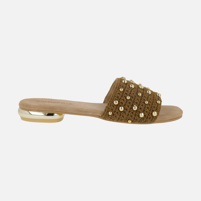 Brown crochet sandals with gold beads Perrinton