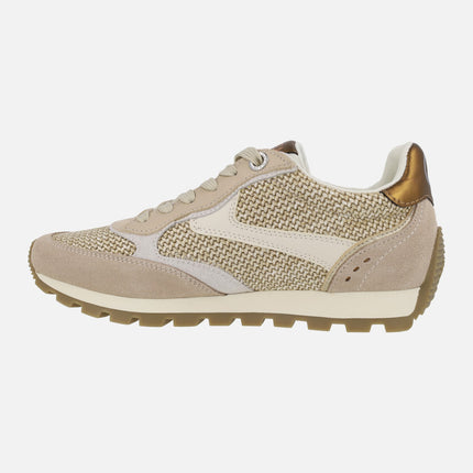 Zapatillas deportivas en combinado de serraje y rafia beige