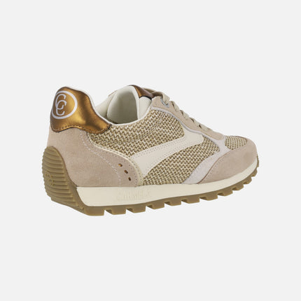 Zapatillas deportivas en combinado de serraje y rafia beige