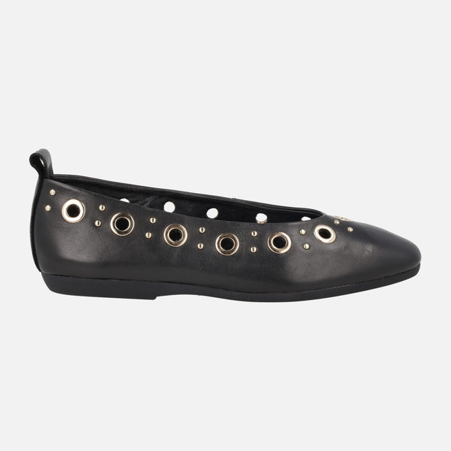 Black leather ballerinas with studs