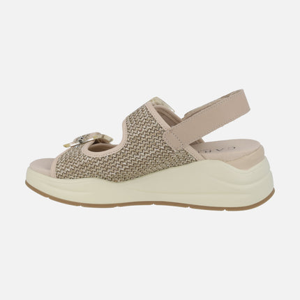 Wedge sandals in beige raffia combination with buckle detail
