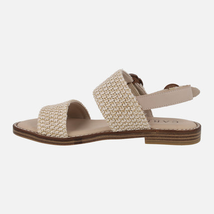 Sandalias planas en combinado de rafia beige
