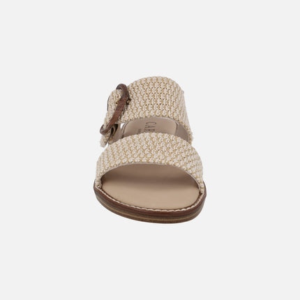 Sandalias planas en combinado de rafia beige