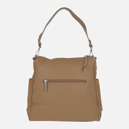 Bolsos multi posición en serraje camel con tachas y pedrería