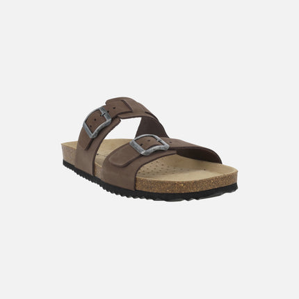 Sandalias marrones de piel con hebillas para hombre GHITA