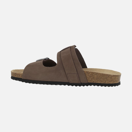 Sandalias marrones de piel con hebillas para hombre GHITA