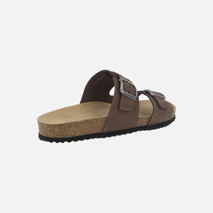 Sandalias marrones de piel con hebillas para hombre GHITA
