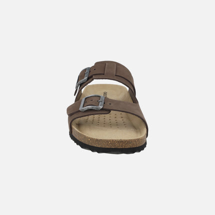 Sandalias marrones de piel con hebillas para hombre GHITA