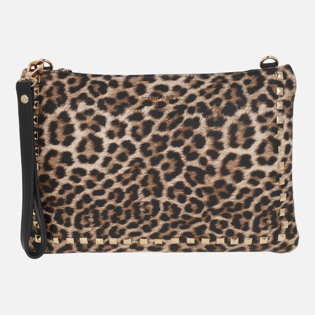 Cartera de mano con asa bandolera en estampado print leopardo