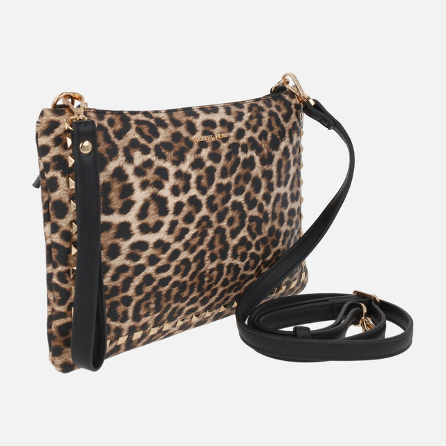 Cartera de mano con asa bandolera en estampado print leopardo