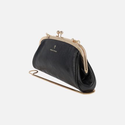 Cartera negra con cierre de boquilla y cadena dorada línea Gold