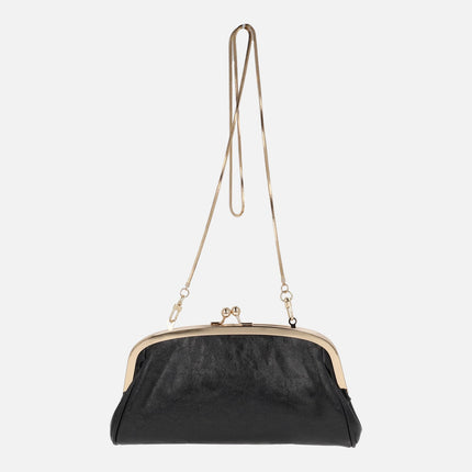 Cartera negra con cierre de boquilla y cadena dorada línea Gold