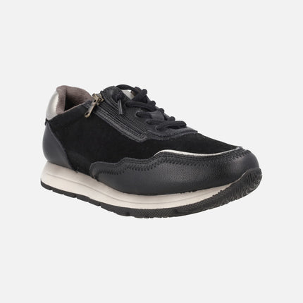 Zapatos deportivos combinados en piel y serraje con cremallera y elásticos