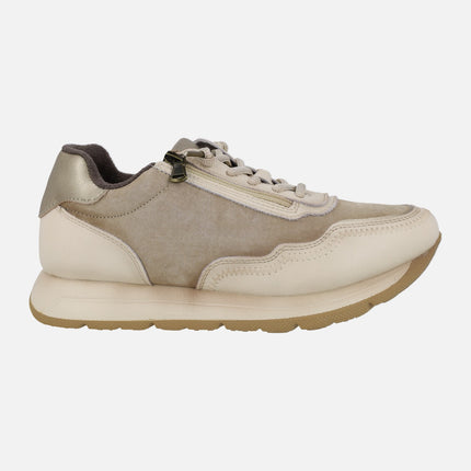 Zapatos deportivos combinados en piel y serraje con cremallera y elásticos