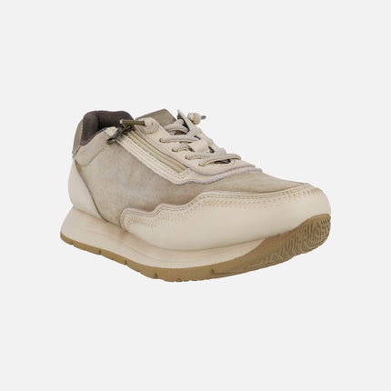 Zapatos deportivos combinados en piel y serraje con cremallera y elásticos