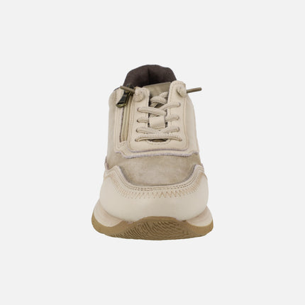 Zapatos deportivos combinados en piel y serraje con cremallera y elásticos