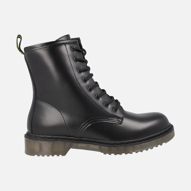 Botas negras de piel con cordones y cremallera para mujer