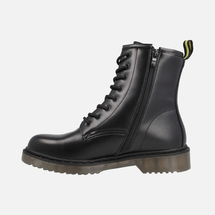 Botas negras de piel con cordones y cremallera para mujer