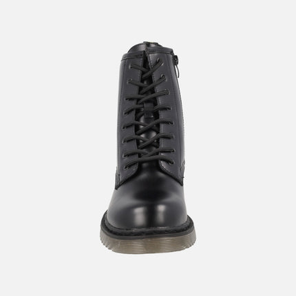 Botas negras de piel con cordones y cremallera para mujer