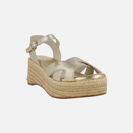 Karan leather wedged espadrilles