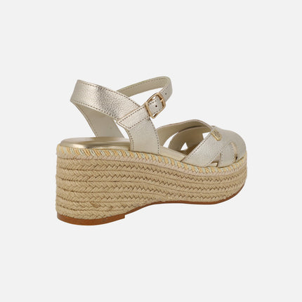 Karan leather wedged espadrilles