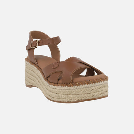 Karan leather wedged espadrilles