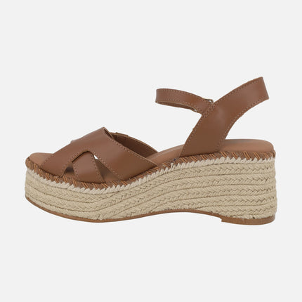 Karan leather wedged espadrilles