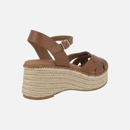 Karan leather wedged espadrilles
