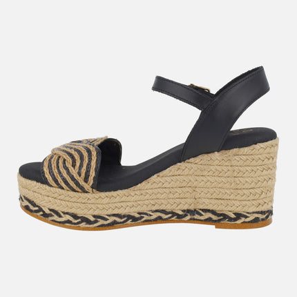 Alpargatas de cuña alta Garua en combinado negro