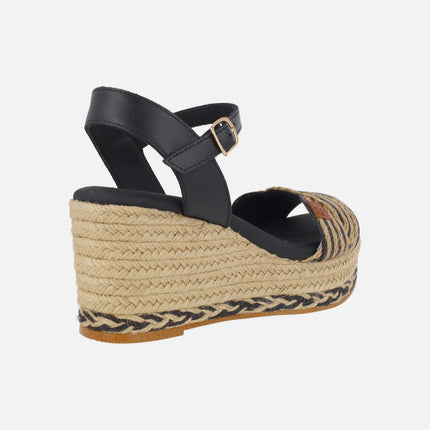 Alpargatas de cuña alta Garua en combinado negro