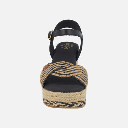 Alpargatas de cuña alta Garua en combinado negro