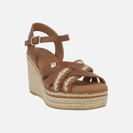 Alpargatas de cuña alta en combinado cuero Guios