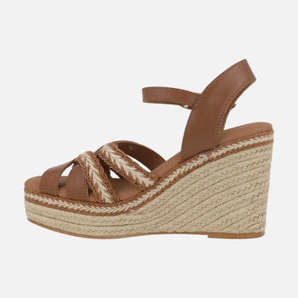 Alpargatas de cuña alta en combinado cuero Guios